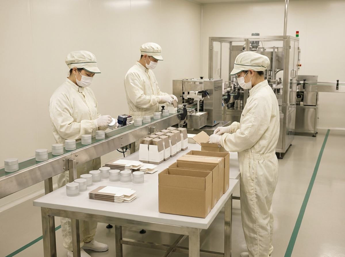 Cosmetics packaging and labeling line