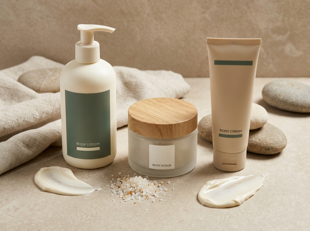 Body care lotions and scrub packaging