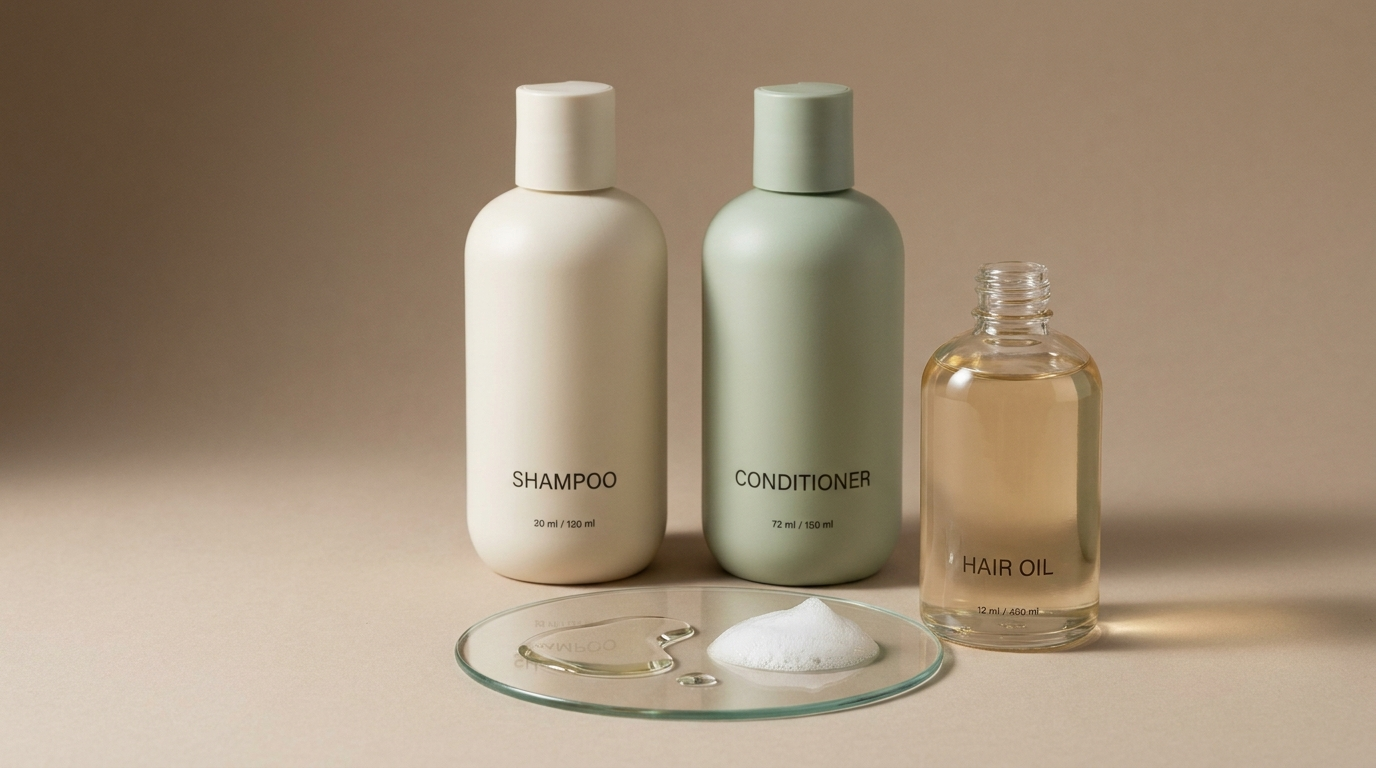 Hair care formula texture with shampoo and hair oil products