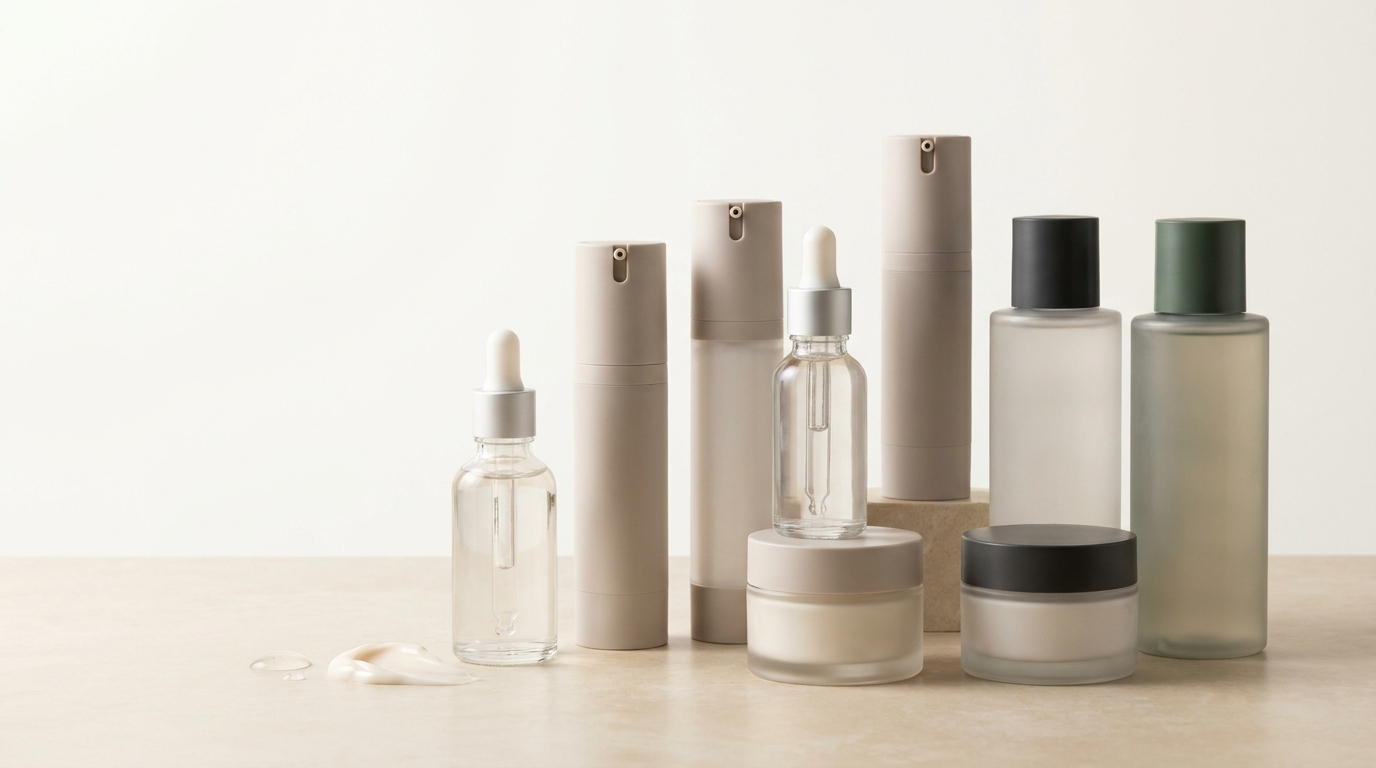 Skincare manufacturing collection of serums, cleansers and creams